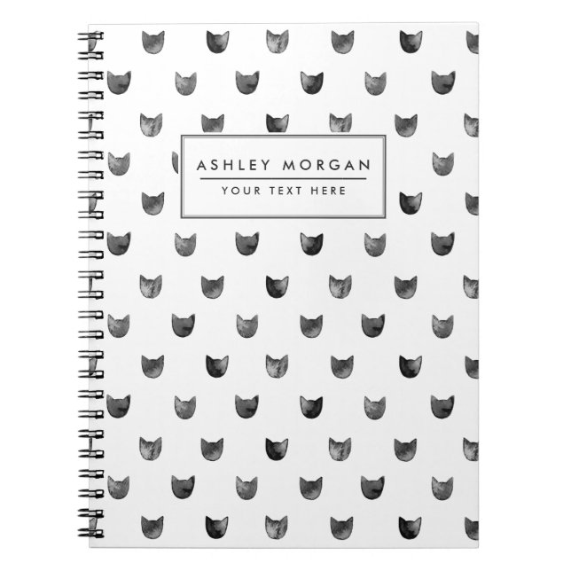 Black and White Chic Cute Cat Pattern Notebook (Front)