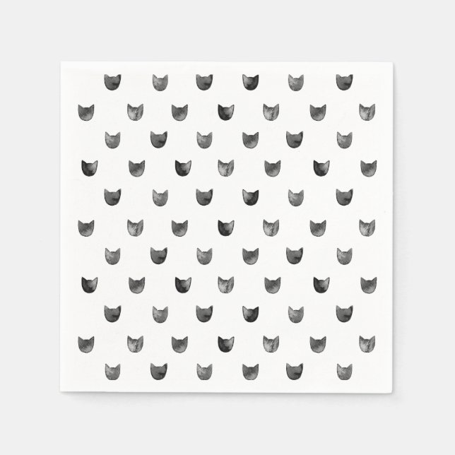 Black and White Chic Cute Cat Pattern Paper Napkins (Front)