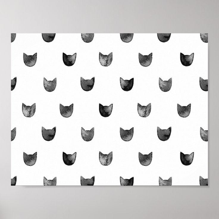 Black and White Chic Cute Cat Pattern Poster | Zazzle