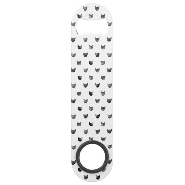 Black and White Chic Cute Cat Pattern Speed Bottle Opener (Front)