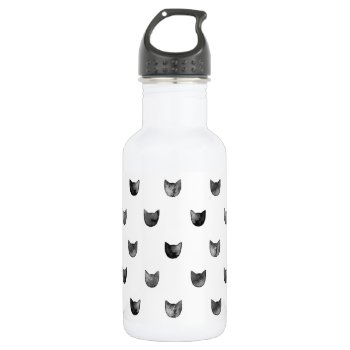 Black And White Chic Cute Cat Pattern Water Bottle by allpattern at Zazzle