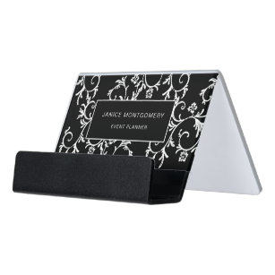 Black Feminine Business Card Holders Zazzle Black And White Chic Fl Damask Desk Business Card Holder