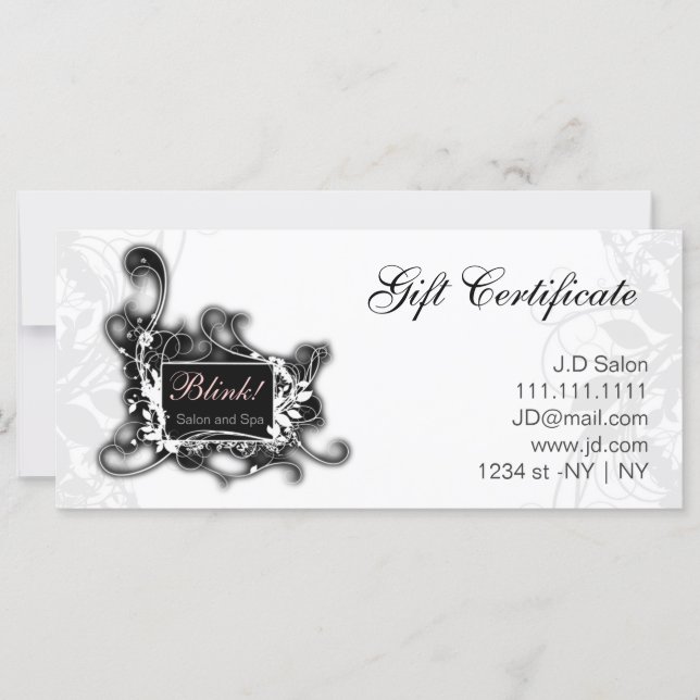 black and white Chic Gift Certificates (Front)