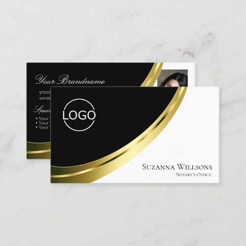 Black and White Chic Gold Decor with Logo  Photo Business Card