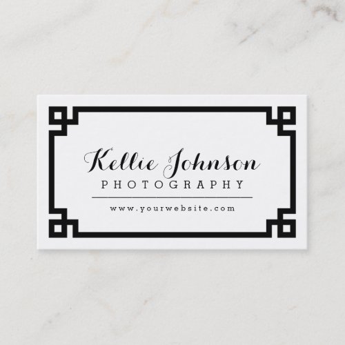 Black and White Chic Greek Key Border Business Card