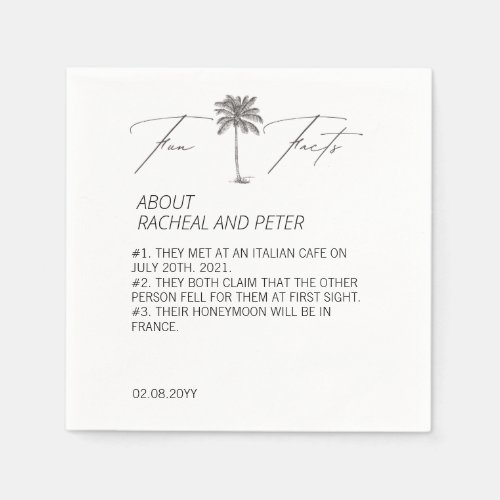 Black and White Chic Palm Tree Fun Facts Wedding Napkins