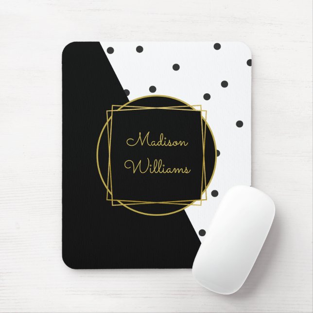 Black and White Chic Polka Dots with Name Mouse Pad (With Mouse)