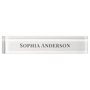 Black and White   Chic Professional Text Desk Name Plate