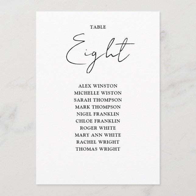 Black And White Chic Seating Chart Table Number (Front)