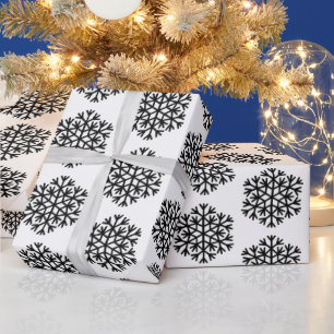 Black and White Chic Snowflake Pattern Wrapping Paper