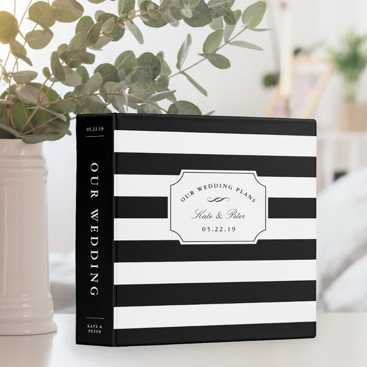 Black and White Chic Stripe | Wedding Planning Binder | Zazzle