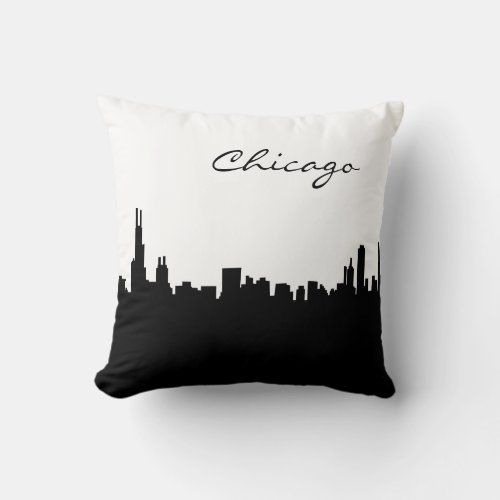 Black and White Chicago Landmark Throw Pillow