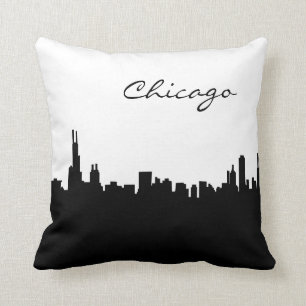 Black and White Chicago Landmark Throw Pillow