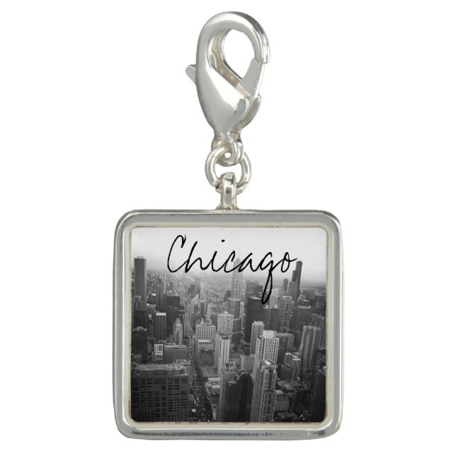 Black and White Chicago Skyline Charm (Front)