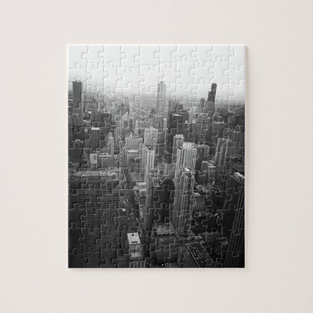Black and White Chicago Skyline Jigsaw Puzzle (Vertical)
