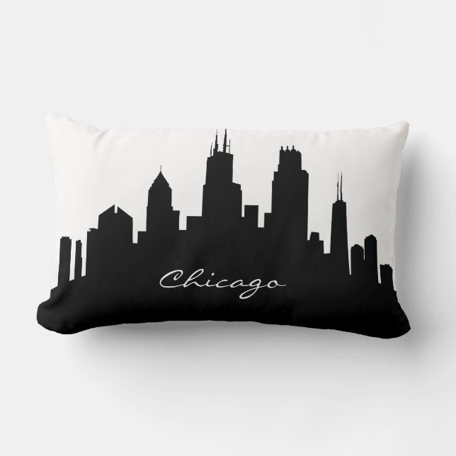 Black and White Chicago Skyline Lumbar Pillow (Front)