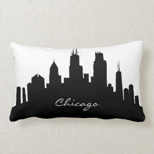 Black and White Chicago Skyline Lumbar Pillow