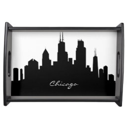Black and White Chicago Skyline Serving Tray