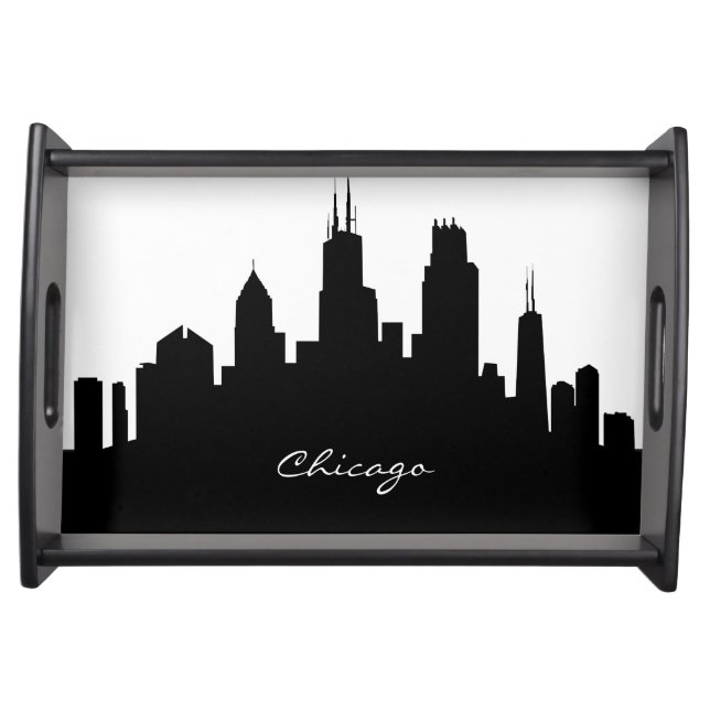 Black and White Chicago Skyline Serving Tray (Front)