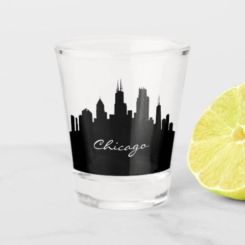 Black and White Chicago Skyline Shot Glass