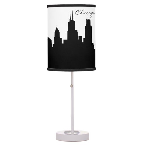 Black and White Chicago Skyline Table Lamp