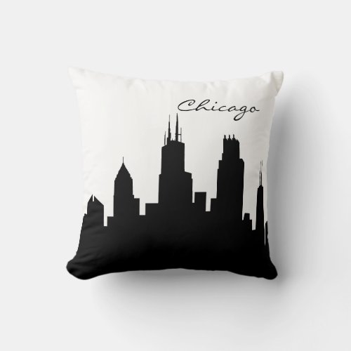 Black and White Chicago Skyline Throw Pillow