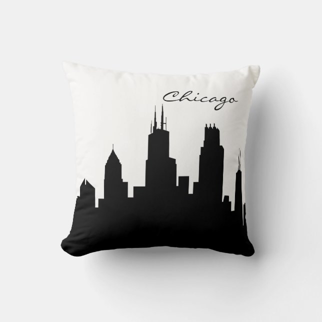 Black and White Chicago Skyline Throw Pillow (Front)