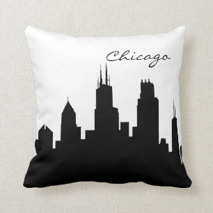 Black and White Chicago Skyline Throw Pillow