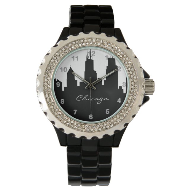 Black and White Chicago Skyline Watch (Front)