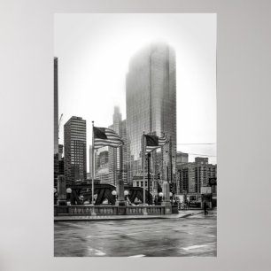 Black and White Chicago USA FLAG photography   Poster