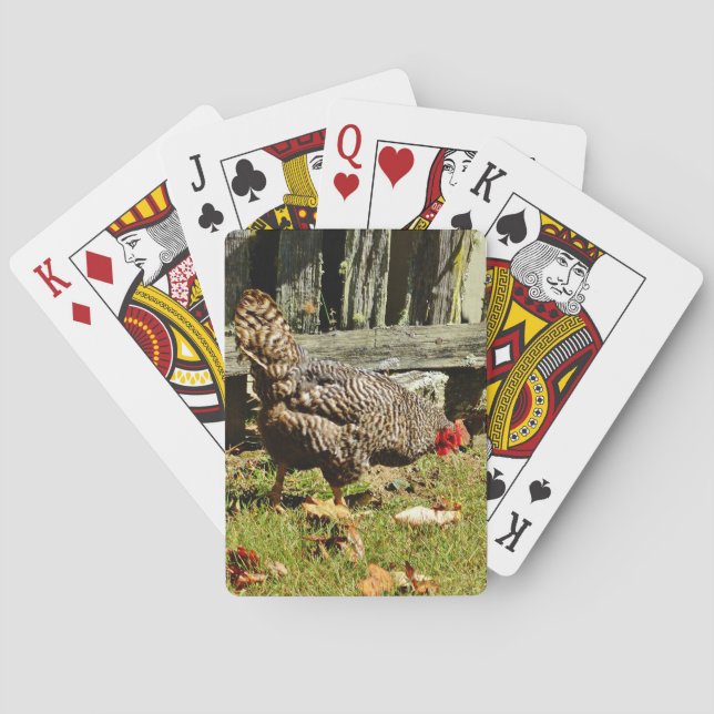 Black and white Chicken by fence Poker Cards (Back)