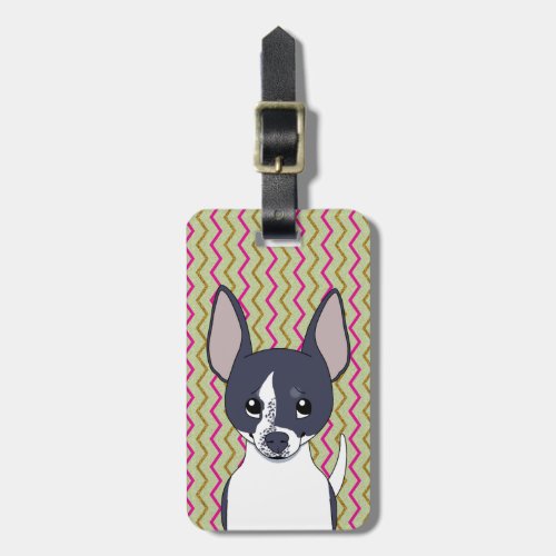 Black and White Chihuahua Pink Green Gold Chevron Luggage Tag