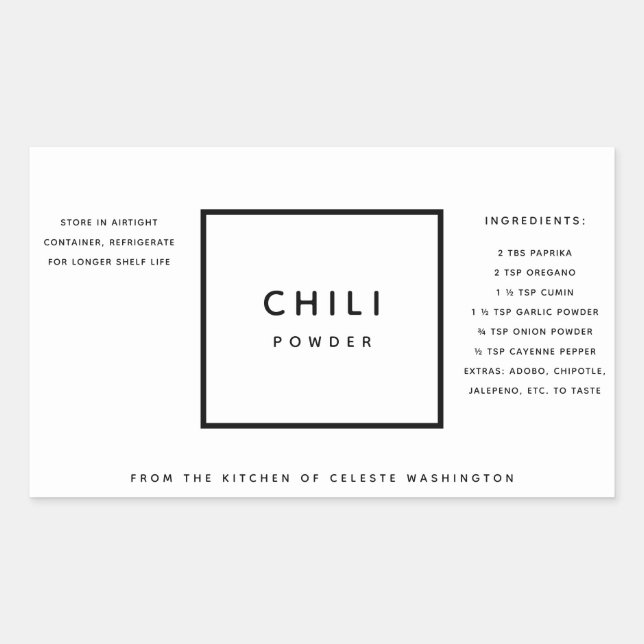 Black and White Chili Powder Spice Blend Rectangular Sticker (Front)