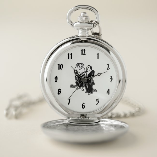 Black and White Chinese Hermit Poets Pocket Watch