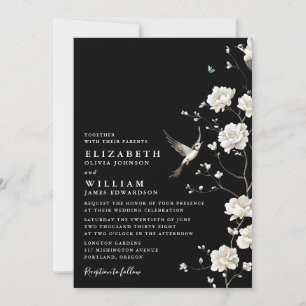 Black And White Chinoiserie Floral Details Wedding Invitation