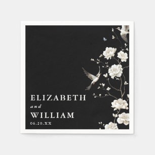 Black And White Chinoiserie Floral Garden Wedding Napkins