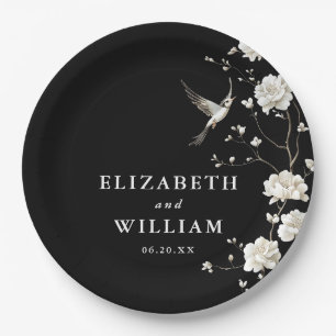 Black And White Chinoiserie Floral Garden Wedding Paper Plates