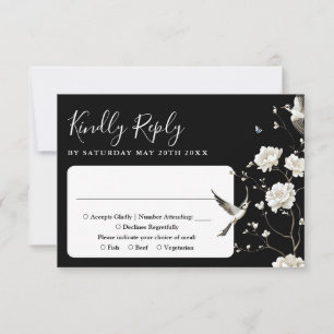 Black And White Chinoiserie Floral Garden Wedding  RSVP Card