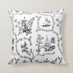 Black and White Chinoiserie Pagoda Throw Pillow
