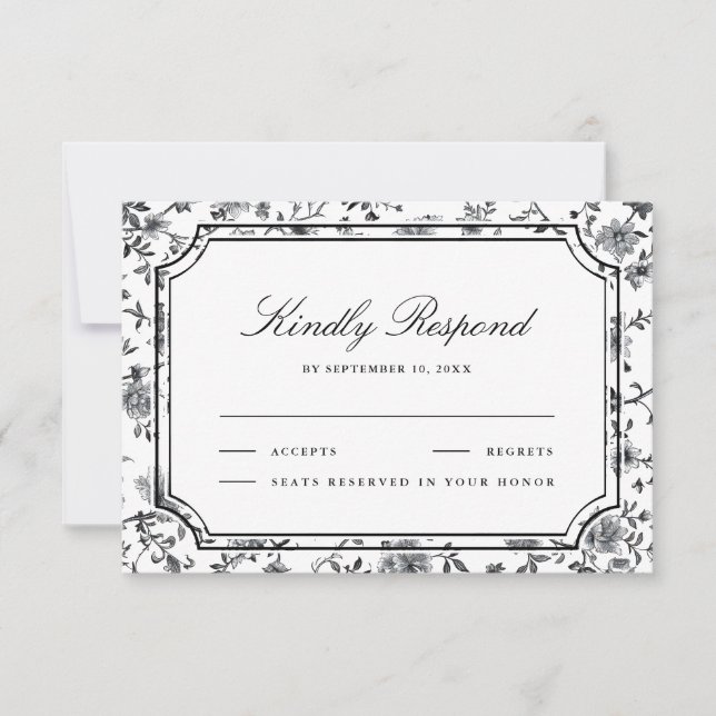 Black and White Chinoiserie Wedding RSVP Card (Front)