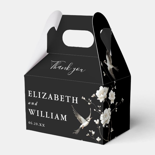 Black And White Chinoiserie Wedding Thank You Favor Boxes (Front Side)