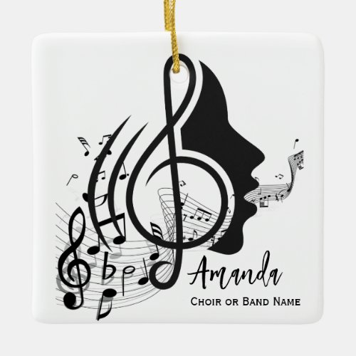 Black and White Choir Director Gift Musical Notes Ceramic Ornament