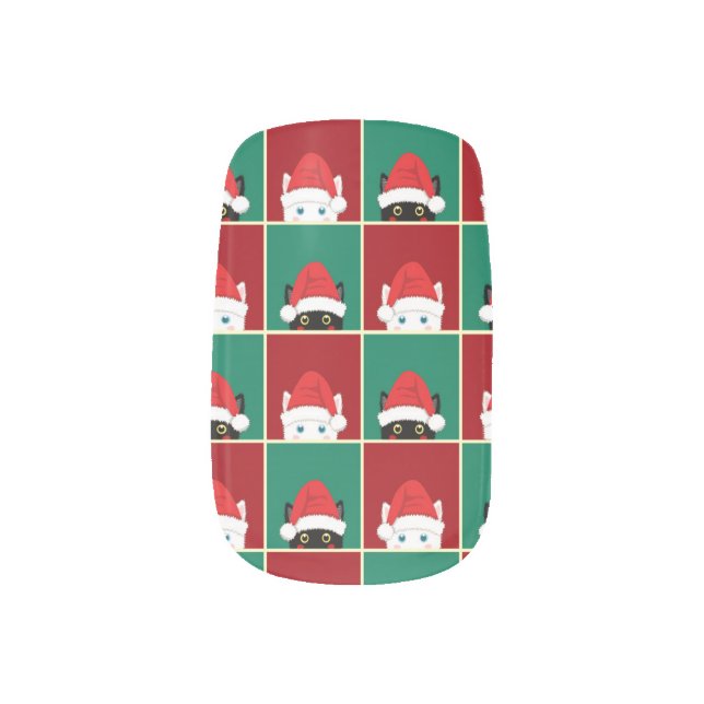 Black And White Christmas Cats Minx Nail Art (Left Thumb)