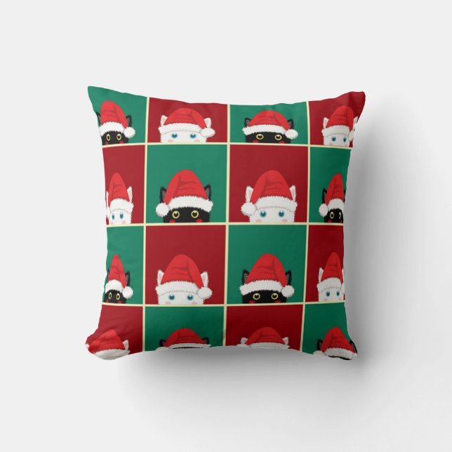 Black And White Christmas Cats Throw Pillow (Front)