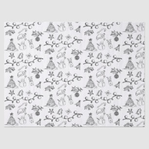 Black and White Christmas Drawings Pattern Tissue Paper