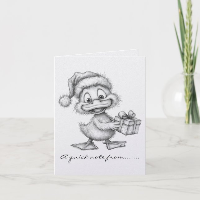 Black and White Christmas Duck Note Card (Front)