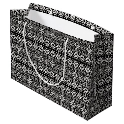 Black and White Christmas Fair Isle Pattern Large Gift Bag