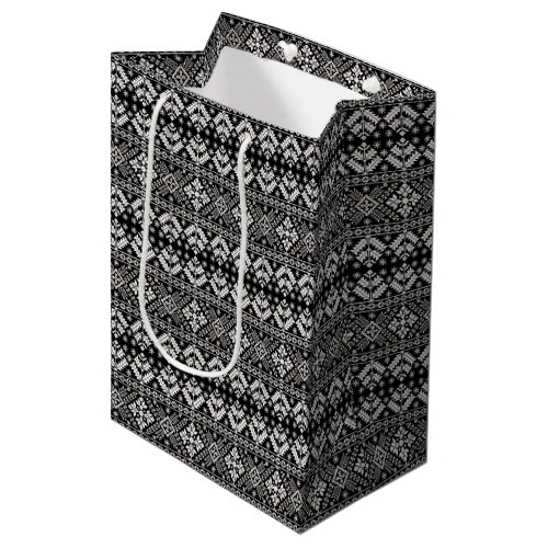 Black and White Christmas Fair Isle Pattern Medium Gift Bag