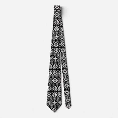 Black and White Christmas Fair Isle Pattern Neck Tie