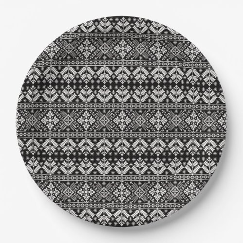 Black and White Christmas Fair Isle Pattern Paper Plates